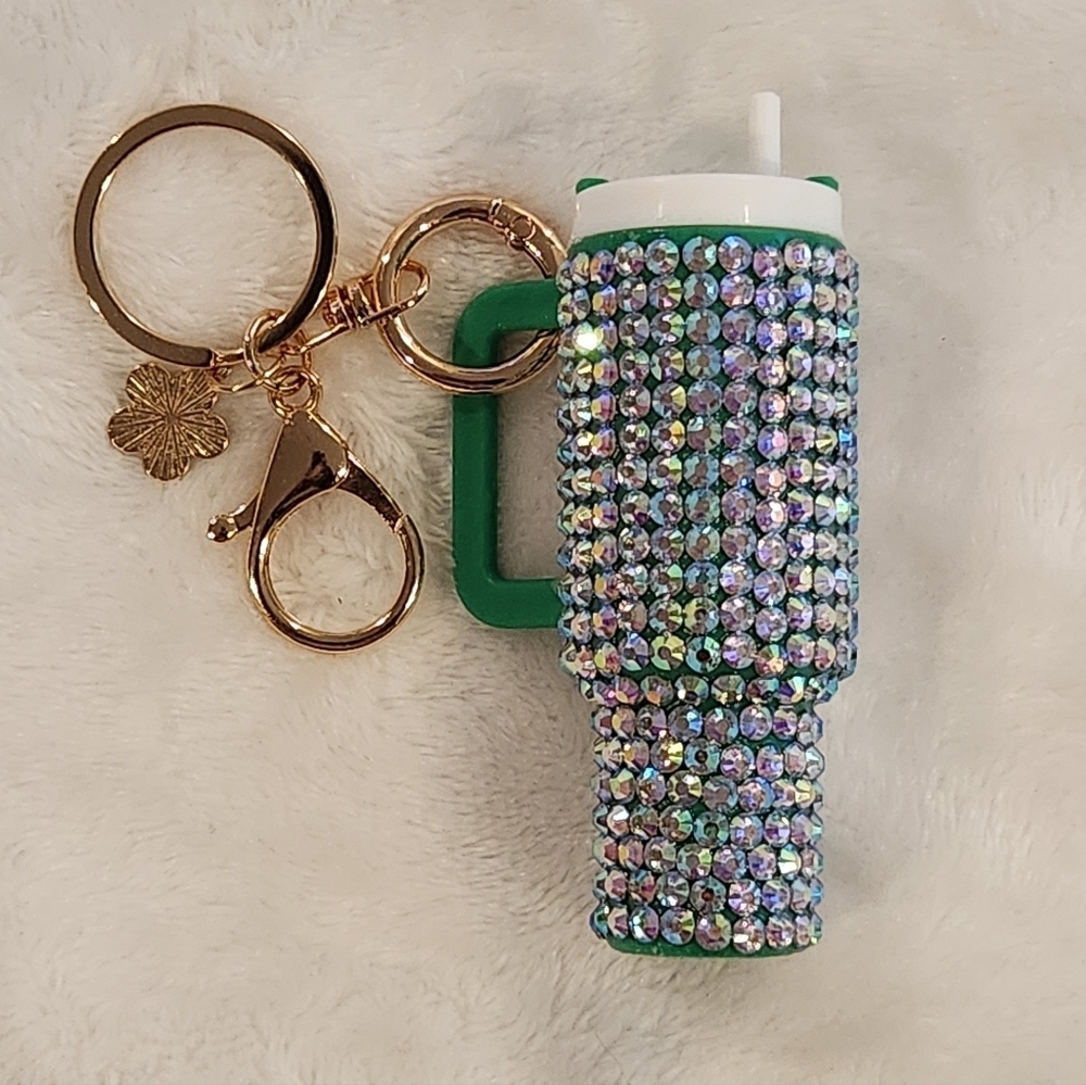 Green Rhinestone Tumbler Keychain Bag Charm - Picture 4 of 6